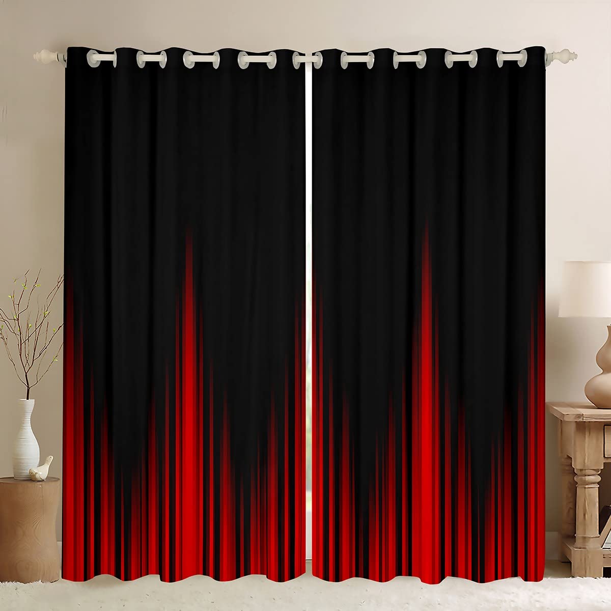 Homemissing Red and Black Blackout Curtains Geometric Abstract Ombre Window Curtains Gradient Dark Simple Style Darkening Dreapes Modern Abstract Art Window Treatments W46*L72 — image 1