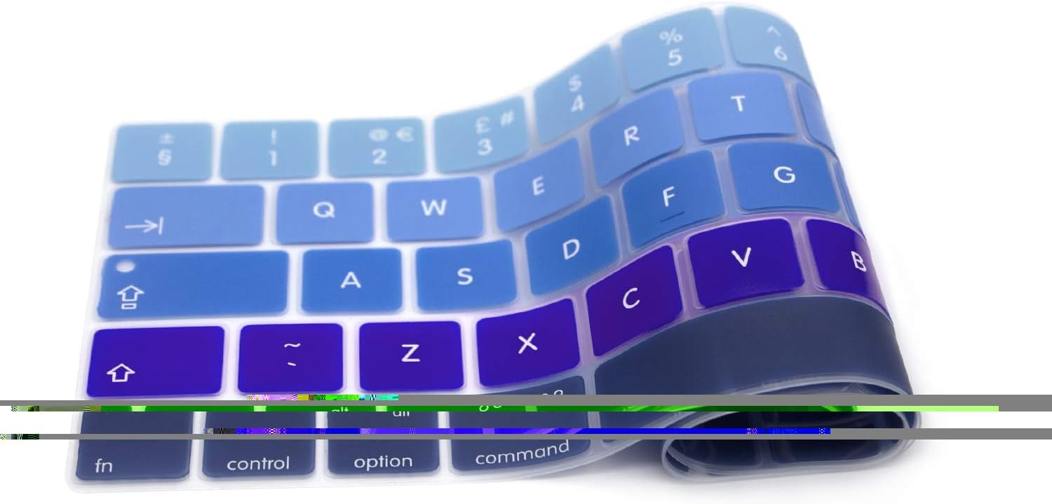 MMDW English UK Ombre Blue Silicone Keyboard Cover for MacBook Pro 13 15 inch 2019 2018 2017 2016 with Touch Bar&Touch ID Model:A2159 A1989 A1706/A1990 A1707,European Version - Image 3