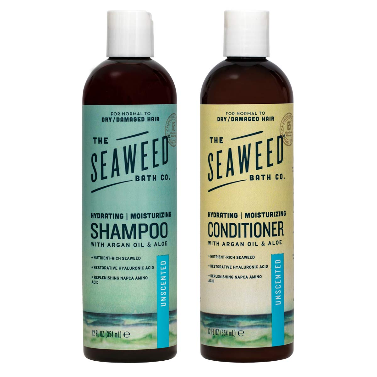 The Seaweed Bath Co. Hydrating Moisturizing Shampoo & Conditioner, Unscented, With Organic Bladderwrack Seaweed, Vegan, Paraben Free, 2x12oz