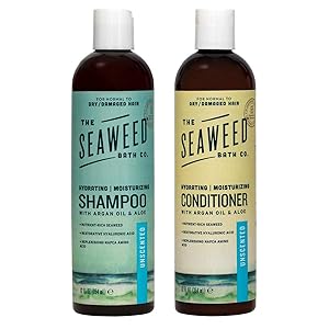 The Seaweed Bath Co. Hydrating Moisturizing Shampoo & Conditioner, Unscented, With Organic Bladderwrack Seaweed, Vegan, Paraben Free, 2x12oz