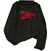 Verdusa Women's Cozy Lobster Sweater Fall Clothes Drop Shoulder Pullover Knit Tops