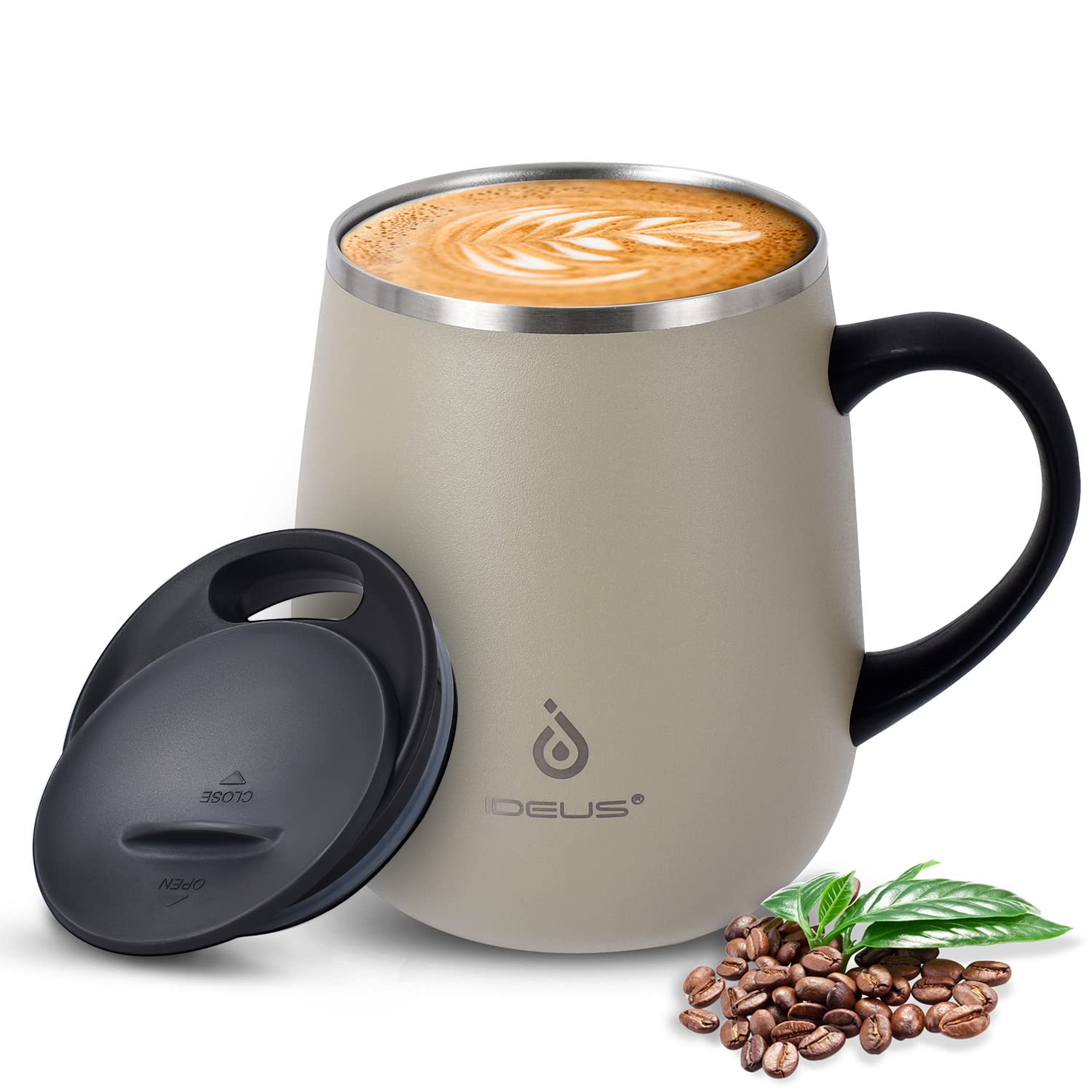 Photo 1 of Ideus 16 oz Insulated Coffee Mug with Handle and Lid, Double Wall Stainless Steel Vacuum Insulated Tumbler Cup, Travel Coffee Cup Thermal Cup for Home and Office, Mars Celadon