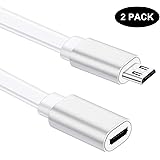 Sumind 2 Pack Micro USB Extension Cable 10ft/ 3m Male to Female Extender Cord for Zmodo Wireless Security Camera Flat Power Cable, Cable Clips Included (White)