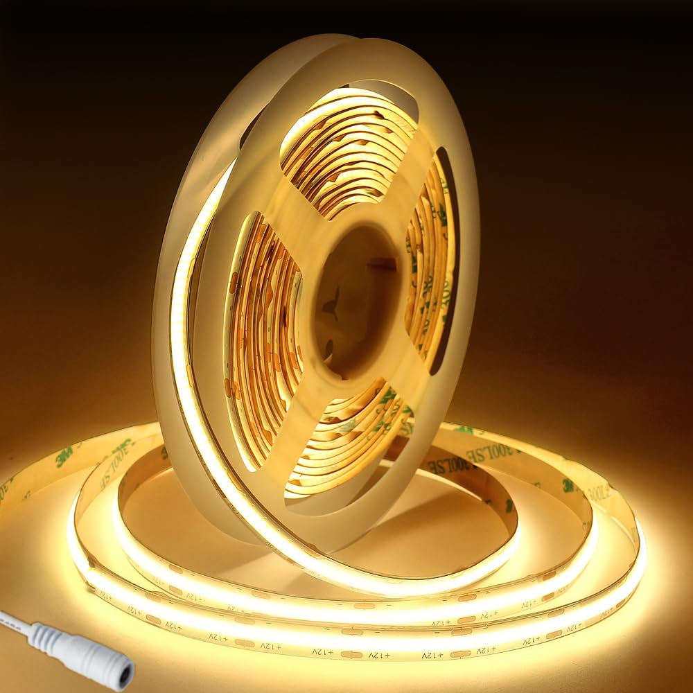 Tayire DC24V COB LED Strip Warm White 3000K, 5m 480LED/m, CRI90+, Home Decoration (Single LED Strip)