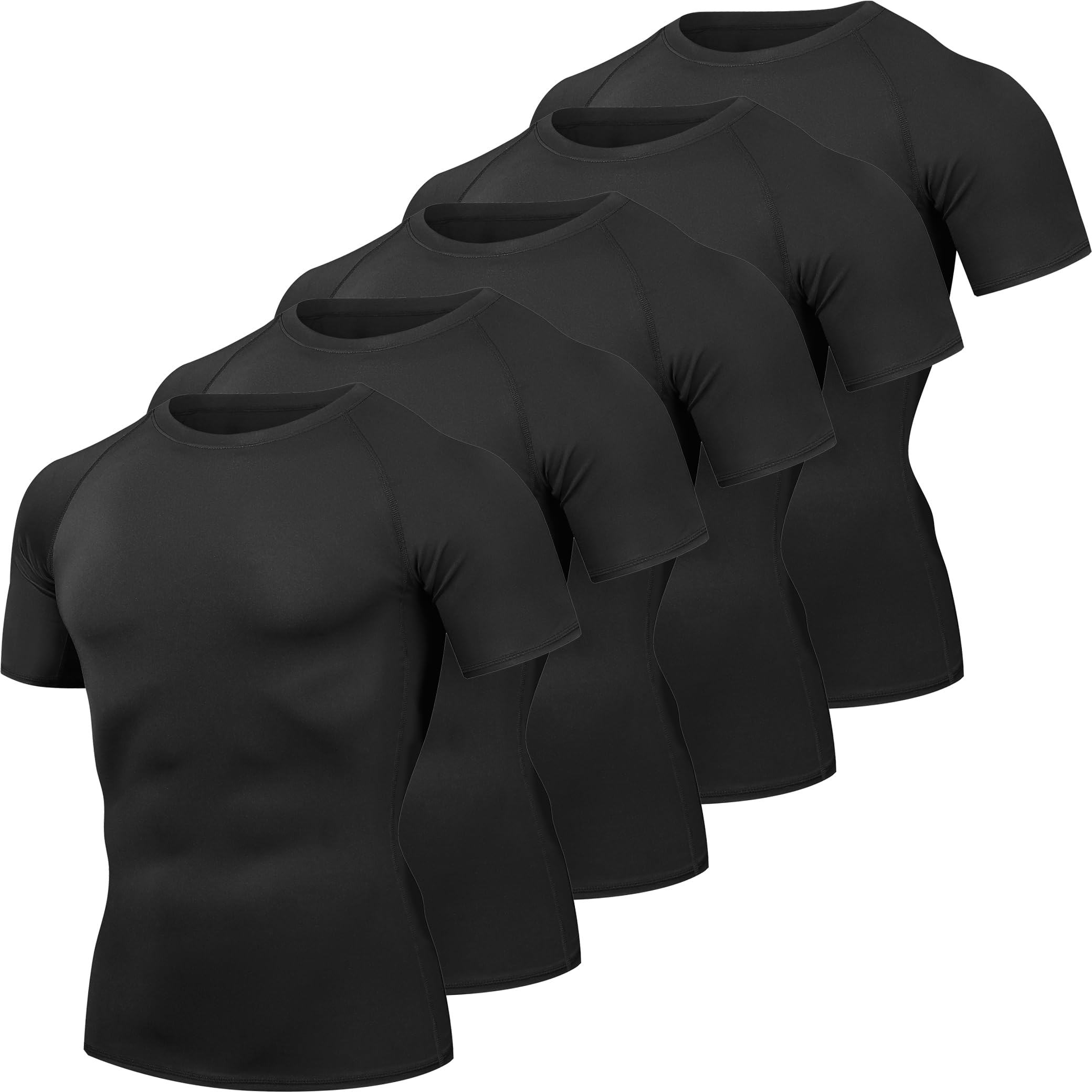 Photo 1 of ** MISSING SHIRTS** HovSiyla 5 Pack Men's Compression Shirts Cool Dry Short Sleeve Baselayer Athletic Workout T Shirts Black-S