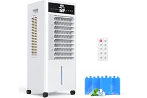 JRD Portable Air Conditioners with 4 Ice Packs, 12H Timer, Top Fill Dual Tank, Evaporative Air Cooler Portable with 4 Modes, 3 Speeds, Mist Function, Quiet Swamp Cooler for Bedroom Office Indoor