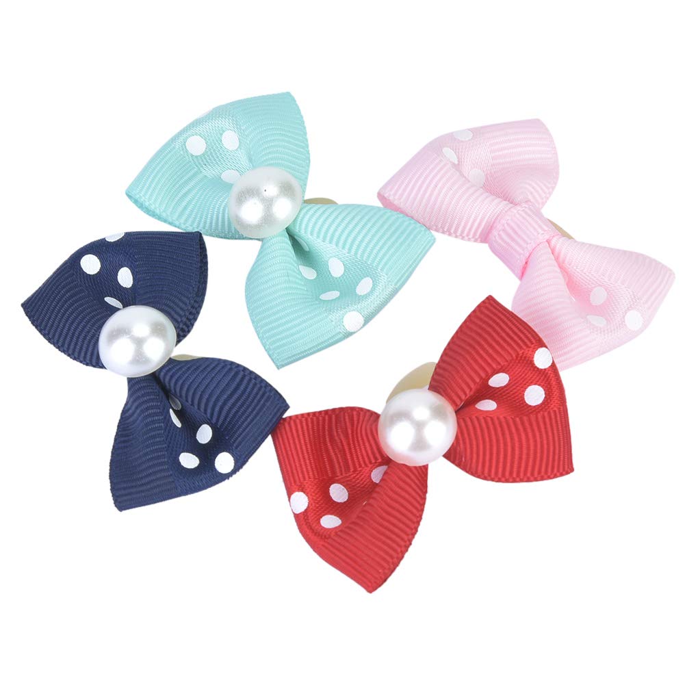 Pssopp 20Pcs Pet Bowknot Hair Rope Dog Cat Pearl Bow Rubber Bands Lovely Teddy Topknot Pet Grooming Headwear Puppy Kitten Hair Bows Accessories