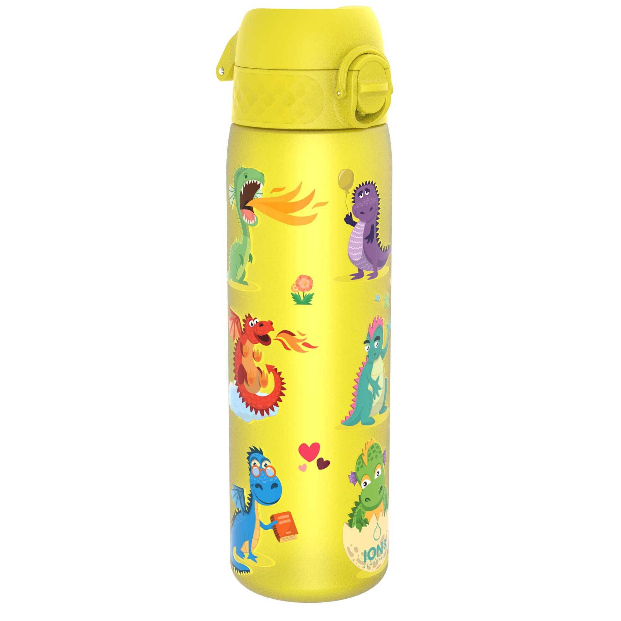 Ion8 Water Bottle, 500 ml/18 oz, Leak Proof, Easy to Open, Secure Lock, Dishwasher Safe, BPA Free, Hygienic Flip Cover, Carry Handle, Easy Clean, Odour Free, Carbon Neutral, Dragons Design