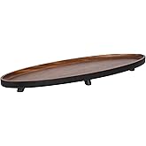 Kate and Laurel Tomaz Modern Decorative Mango Wood Oval Footed Tray, 23 x 7, Walnut Brown and Black, Transitional Food-Safe W