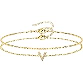 Gokeey Gold Initial Bracelets for Women, Dainty 14K Gold Plated Letter Initial Bracelet for Women, Cute Layered Box Chain Gold Bracelets for Women Trendy Jewelry