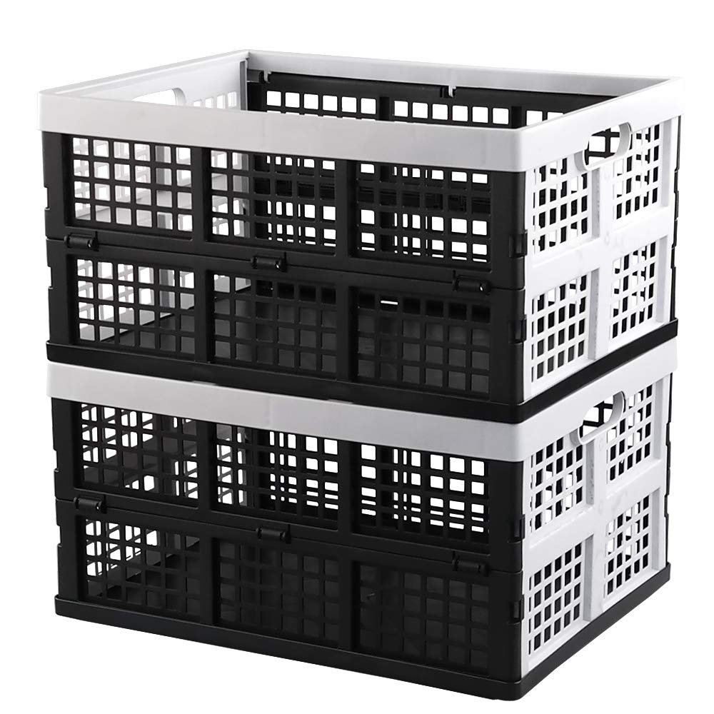 Hespama 35L Folding Crates, Plastic Collapsible Storage Container Milk Crate Baskets(Gray, 2 Packs)