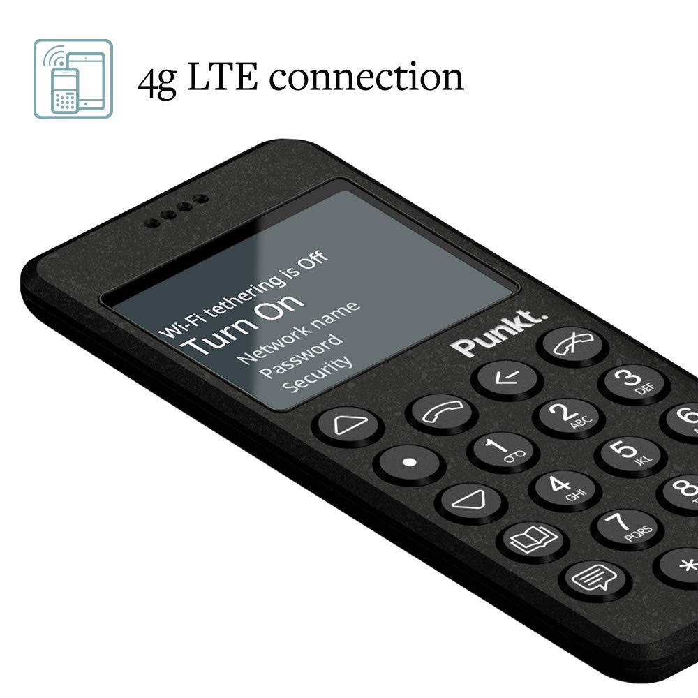 Punkt. MP02 4G LTE Minimalist Mobile Phone - Unlocked Cell Phone with Nano-SIM, Wi-Fi Hotspot, 2GB RAM+16GB Storage, Bluetooth, Digital Security, Multiband - Black
