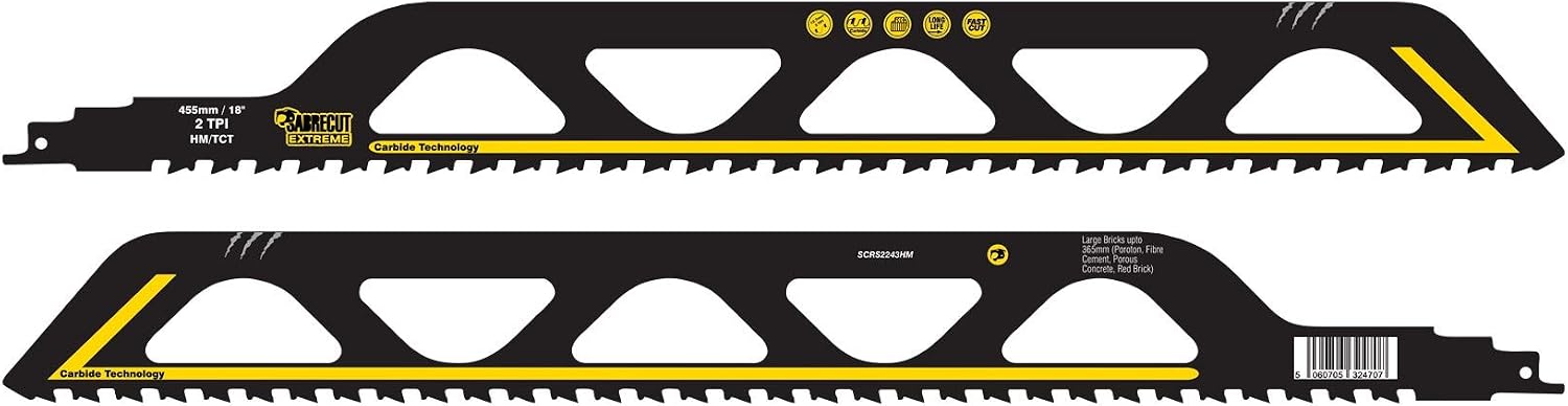 2 x SabreCut SCRS2243HM_2 Tungsten Carbide 455mm 2 TPI S2243HM Large Bricks Poroton Fibre Cement Concrete Straight Cutting Reciprocating Sabre Saw - Image 3