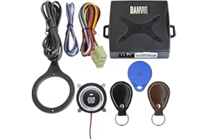 BANVIE Car RFID Push to Start Ignition Kit, Keyless Go Engine Start Stop Button System with Leather Key, Anti-Thief Double Layer Start Protection for Most DC12V Cars