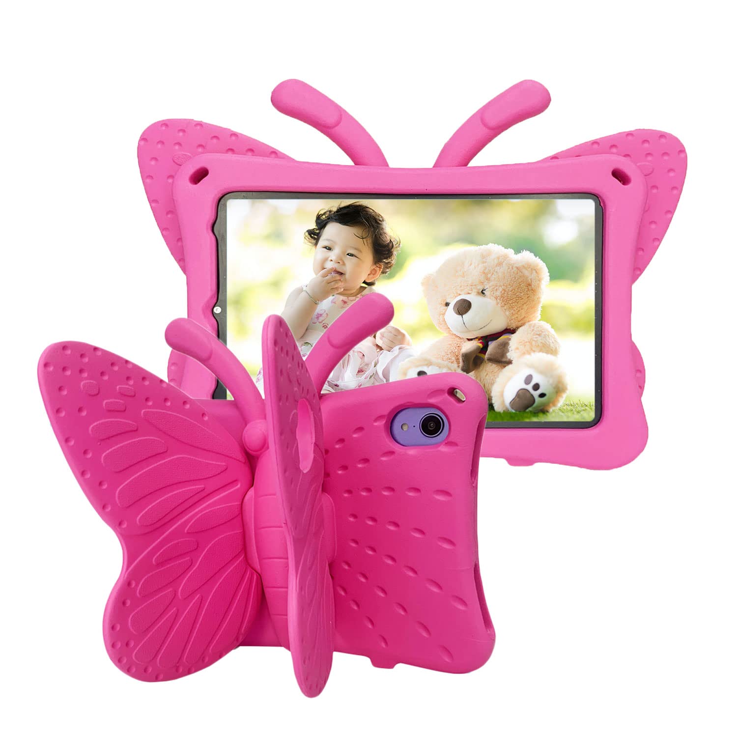 Tading iPad Mini 6 7 Case Kids Cute Butterfly, Shockproof Light Weight EVA Foam Super Protection Stand Cover for iPad Mini 6th 7th Generation 8.3" Tablet for Girls - Rose