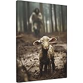 FOSMXA Jesus and Lamb Canvas Wall Art Christian Gifts Jesus Chasing After Lamb Picture Artwork Christ Inspirational Wall Decor for Bedroom Living Room 12x16 Inch