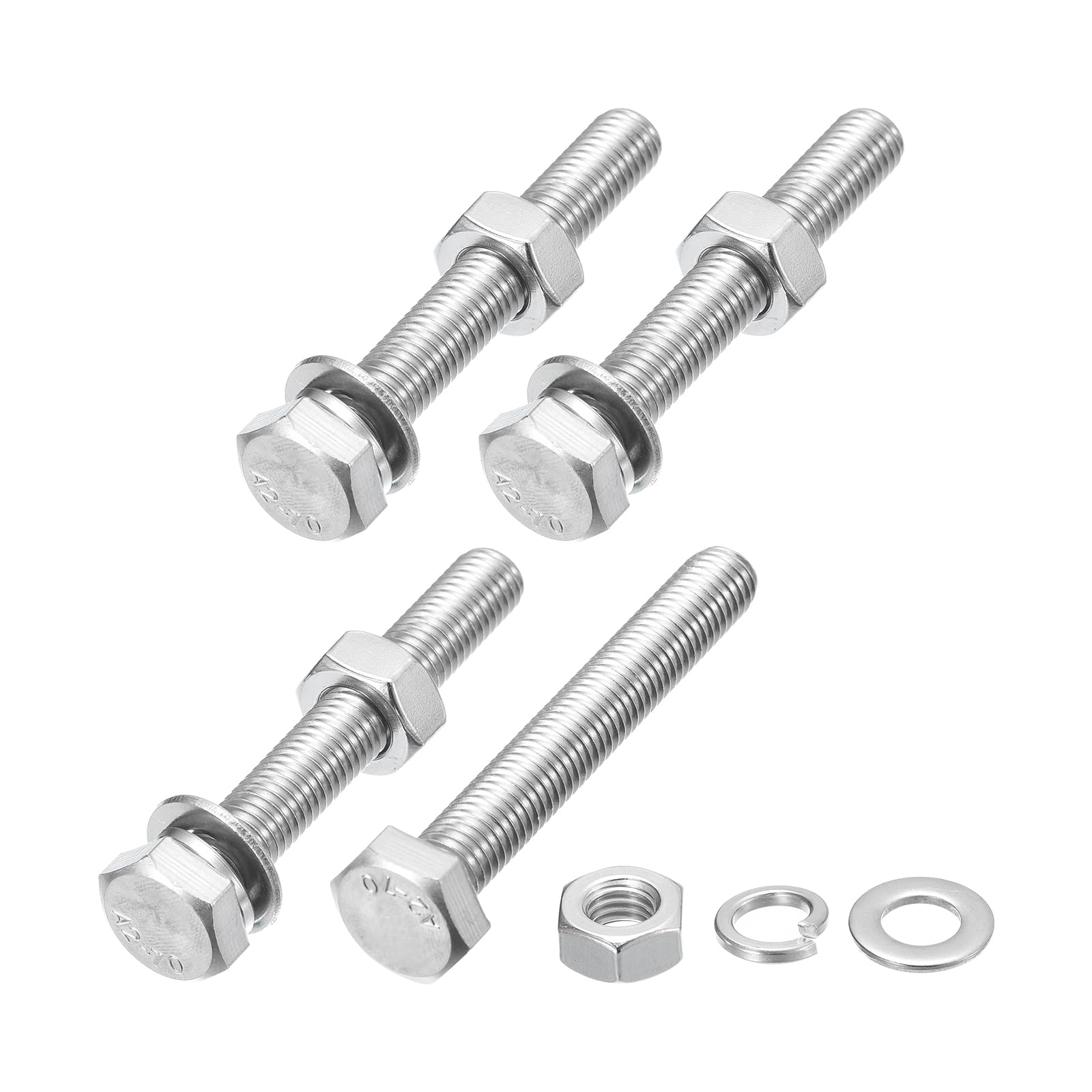 METALLIXITY Hex Head Screws Bolts, Nuts, Flat & Lock Washers Kits (M10-1.5x70mm) 4 Set, Stainless Steel Fully Threaded Machine Screws Bolt Set - for Home Appliance Equipment