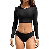 Cromi Women Two Piece Long Sleeve Swimsuits Rash Guard Bathing Suit Sun Protection Crop Top with Swim Bottom