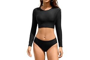 Cromi Women Two Piece Long Sleeve Swimsuits Rash Guard Bathing Suit Sun Protection Crop Top with Swim Bottom