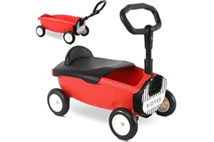RIDYEE 2-in-1 Toy Wagon for Toddlers 1-3, Kids Wagon with Removable Seat and Adjustable Handlebar, Pull-Along Wagon, Baby Push Walker with 8L Large Basket, Steering Limit, DIY Sticker, Red