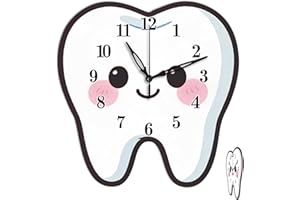 CONCHLERY Wall Clock Teeth Pattern Non-Ticking Clock Cartoon Style Irregular Shape Decorative Clocks Teeth Flat Printing Wall