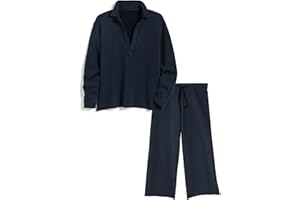 SeeLuNa Lounge Sets for Women 2 Piece Outfits Long Sleeve V Neck Pullover Sweatshirts Wide Leg Pants Travel Tracksuit Set