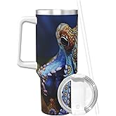 JKASDTRP Blue Ringed Octopus 40 Oz Tumbler With Handle And Straw Stainless Steel Insulated Travel Tumblers Leakproof Travel Coffee Mug Coffe Cup Drink Tumbler Cups Gifts For Women Men Lovers