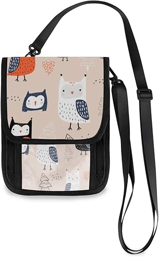 Amazon Vawa パスポートケース ポシェット かわいいバッグ フクロウ 木柄 おもしろ スマホポーチ おしゃれ 人気 ミニ財布 薄型 軽い 携帯斜めがけ 首下げ 2way ストラップ長さ調節可能 Pvcクリアポケット付き 男女兼用 Vawa パスポートケース カバー