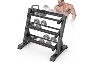THERUN 1100lbs Adjustable 3 Tier Dumbbell Rack Stand, Hex dumbbells Hand Weights Rack Dumbbell Holder Home Gym Storage Organizer, Reverse Install Available (Rack Only)