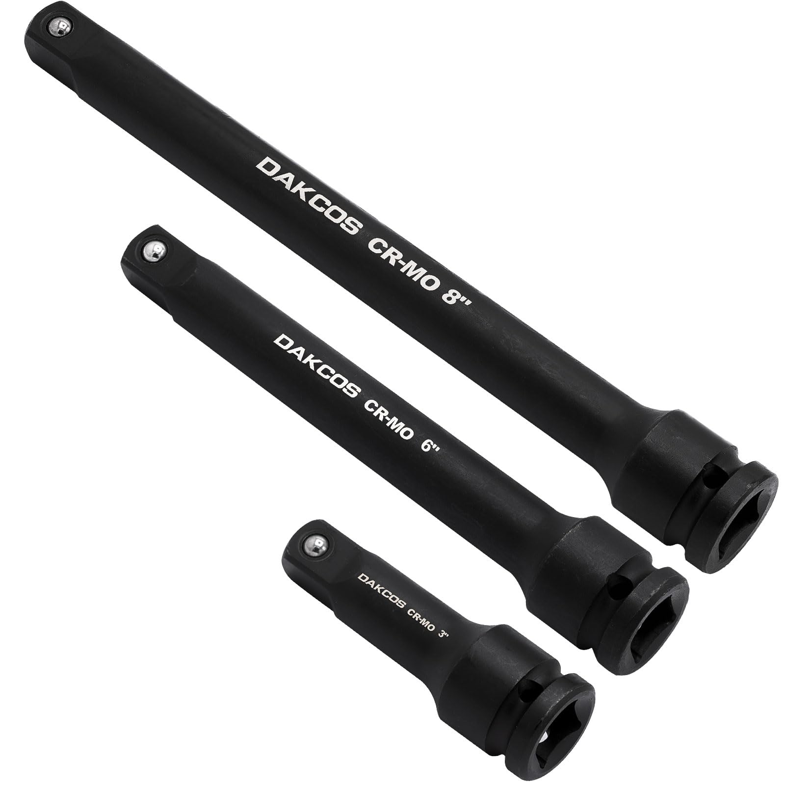 DAKCOS 1/2" Impact Socket Extension Bar Set, 3 Pieces Extensions Socket Tool, CR-MO with Black Phosphating