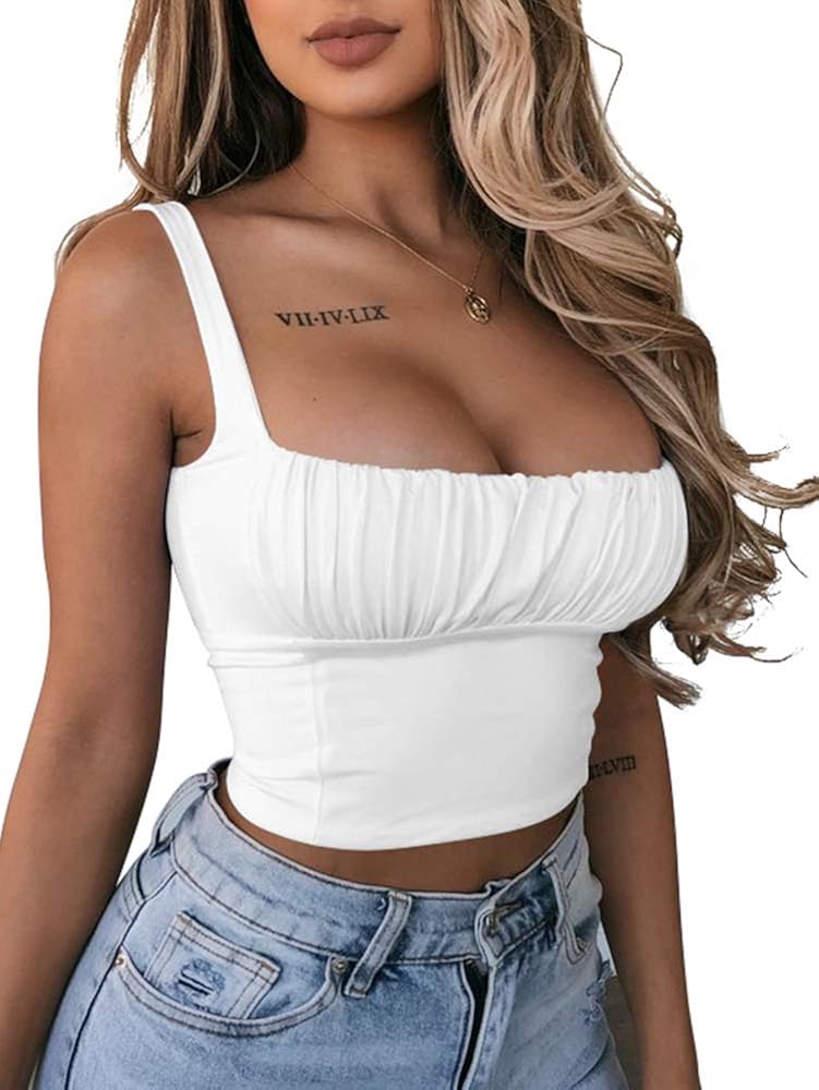 TOB Women's Sexy Summer Basic Sleeveless Stretch Outfit Crop Tank Top at  Women’s Clothing store
