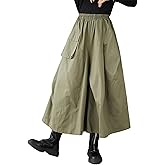 ellazhu Women's Pants Loose Causal Pocket Elastic Waist Wide Leg Solid Oversize Baggy GZ344