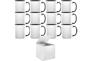 TWISTED ENVY Set of 12 11 oz. Ceramic Sublimation Mugs - BLACK Inner and Handle - Professional Grade Sublimation Mug- Sublimation Series - With Individual White Gift Boxes