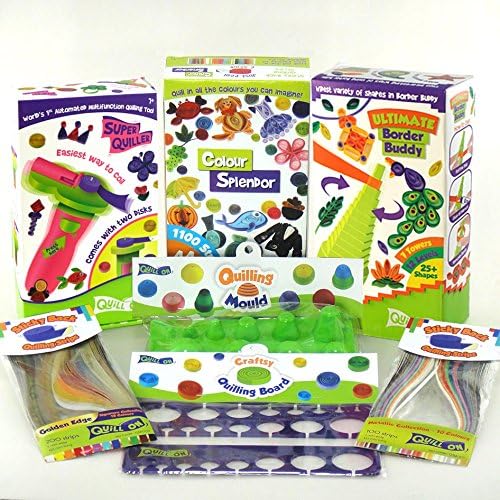 Ultimate Quilling Kit-Motorized Multifunction Quilling Tool - Super Quiller; Includes Border Buddy, Quilling Board, Quilling Strips and Quilling Mould - A Super Fun Creative Kit and Great Gift