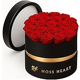 Moss Heart 20 Petite Preserved Roses in Round Box, Forever Roses, Long-Lasting 1+ Year, No Watering, Home Décor Centerpiece, Gift for Her, Birthday or Anniversary