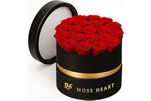 MOSS HEART 20 Preserved Roses, Forever Flowers for Delivery in Designer Round-Shaped Box, Petite Long-Lasting Buds, for Women, Eternal Rose Bouquet for Mothers Day, Girlfriend's Birthday