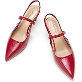 C.Paravano Slingback Kitten Heels for Women | Slingback Pumps | Pointed Toe Slingback Heels | Sandals(Size 8,Red Heels)