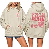 Cayxatiu Palm Tree Graphic Hoodie Hawaii Hibiscus Beach Print Hoodies for Women Y2k Cute Flower Preppy Pullover Sweatshirt