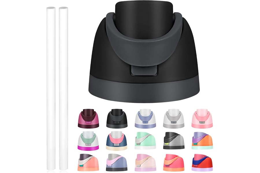 Replacement Lid for Owala Freesip, Compatible with Owala Cup 16oz 24oz 32oz 40oz, One Button Water Bottle Top Lid Replacement Accessory and Straws, Leakproof, BPA-Free (A black)