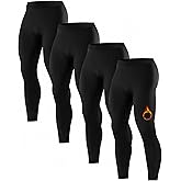 Coume 4 Pack Men Thermal Compression Pants Fleece Lined Heated Tight Athletic Leggings Cold Weather Sports Baselayer Winter