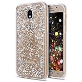 Galaxy J7 Pro Case,ikasus Ultra Thin Clear Crystal Bling Shiny Giltter Rhinestone Clear Rubber Frame Transparent TPU Soft Silicone Bumper Case Cover for Samsung Galaxy J7 Pro (2017) J730,Silver
