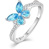 Vemhel Twisted Ring 925 Sterling Silver Butterfly Rings Infinity Band Birthtone Jewelry for Women