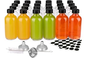 24 Pack 2 oz Small Clear Glass Bottles with Lids & 3 Funnels, 60ml Boston Round Sample Bottles, Boston Sample Mini Travel Bot