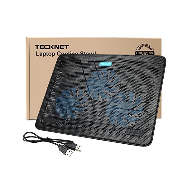 TECKNET-12-17-Quiet-Laptop-Cooler-Cooling-Pad-Stand-With-3-USB-Powered-Fans-1200-RPM-Light-Weight-Ultra-Slim-Design TECKNET Laptop Cooling Pad Adjustable Height Laptop Cooler with 3 Ultra Quiet Fans, Laptop Fan Stand for Desk/Bed/Lap…