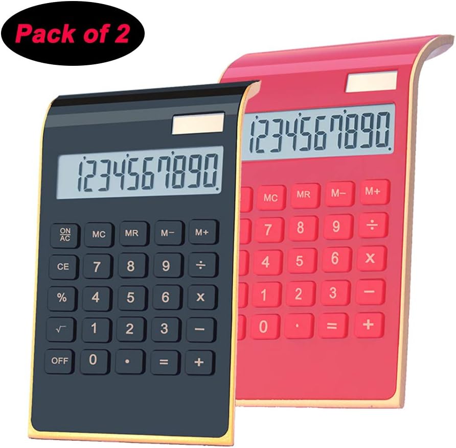 Office Calculator,BESTWYA 10-Digit Dual Power Business Handheld Desktop Calculator for Office Student (New Black & Red, Pack of 2)