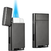 Copmotds Refillable Butane Torch Lighter with Keyhole and Visible Window, 2 Pack Adjustable Pocket Lighter and Perfect for Men, 1-Year Warranty, Great Gift Idea! Without Gas(Grey)