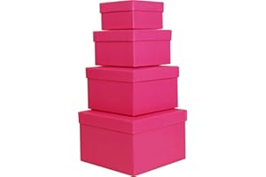 Cypress Lane Square Rigid Gift Boxes, a Nested Set of 4, 3.5x3.5x2 to 6x6x4 inches (Pink)