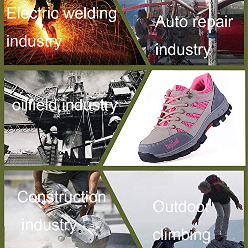 SUADEX Steel Toe Shoes Men Women, Indestructible Work Shoes Breathable Industrial Construction Non Slip Puncture Proof Composite Safety Toe Shoes 825-Pink Size 7.5 Women/6 Men