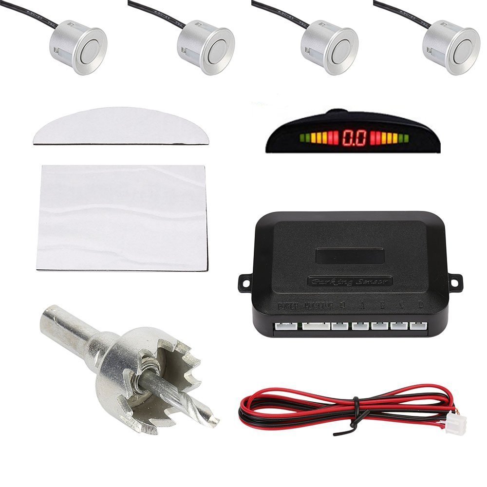 Besmall Radar Aparcamiento Sensor Alarma Acustica Indicador LUZ LED Marcha Atras Plateado