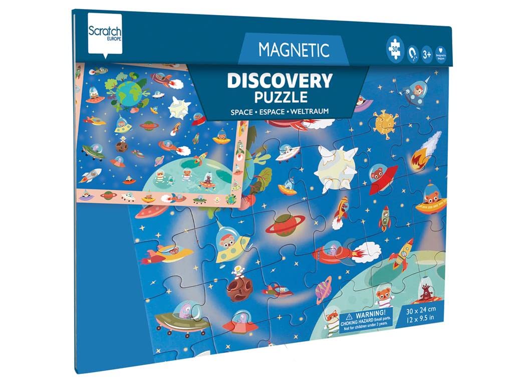 SCRATCH 276181232 Magnetic Puzzle for Children from 3 Years, 2-in-1 Puzzle and Explore, Space, 30 Pieces